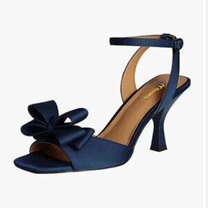 Milooey Navy Women's Open Toe Sandals Cute Bowknots High Heels Ankle Strap  Shoe